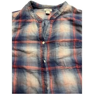 LL Bean Plaid Flannel Lined Women's Shirt Mandarin Collar MED preppy
